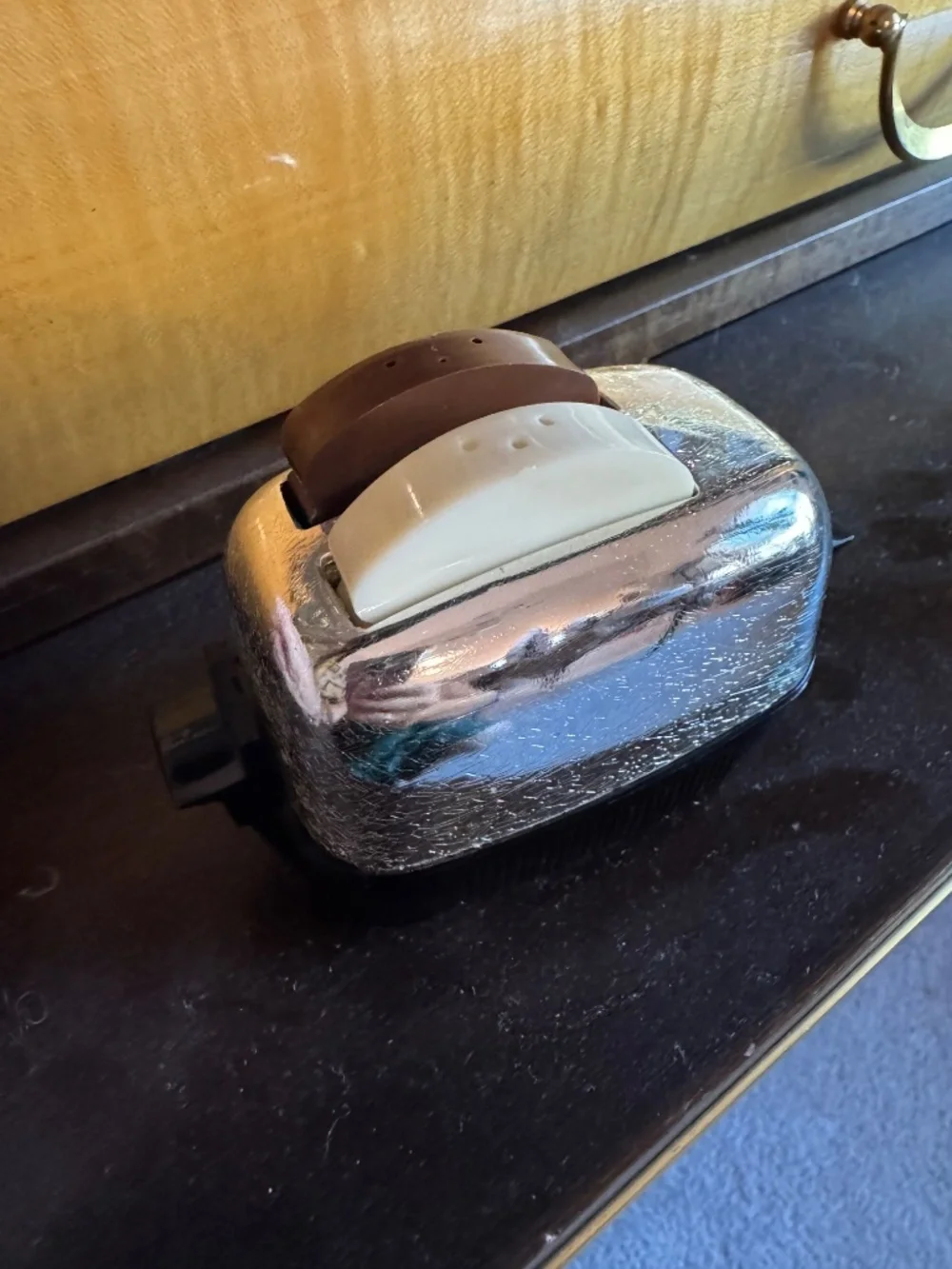 Vintage chrome toaster salt and pepper shaker